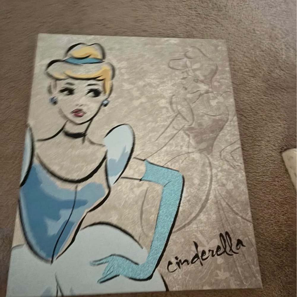 Cinderella Wall Art Canvas - Blue and Cream Illustration